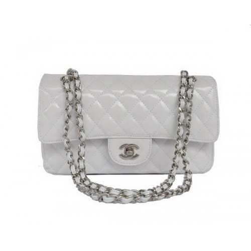 buy Cheap Chanel 2.55 Series White Patent Leather Flap Bag Silver Hardware