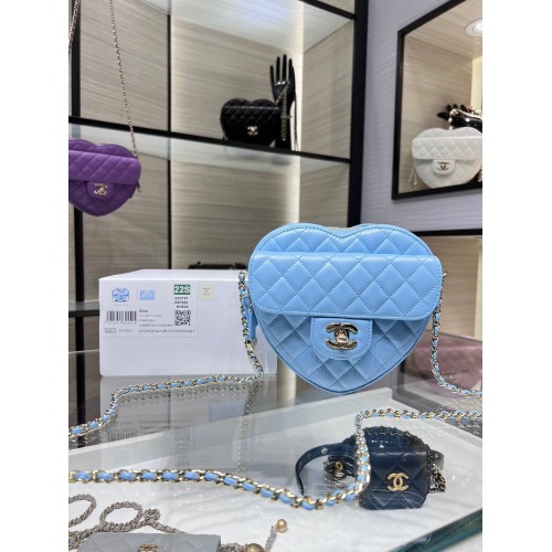 Chanel 2022S Love Heart Original Lambskin Crossbody Chain Bag AS3191Y Blue