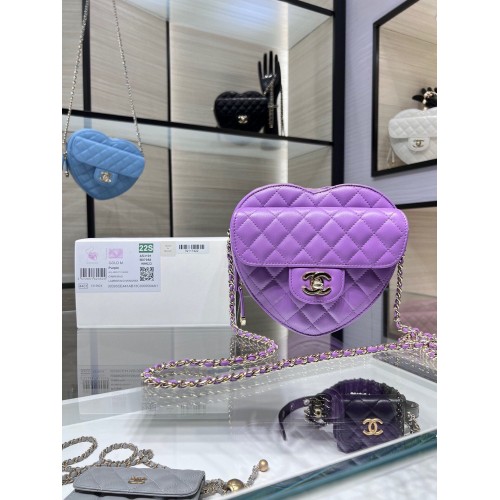 Chanel 2022S Love Heart Original Lambskin Crossbody Chain Bag AS3191Y Purple