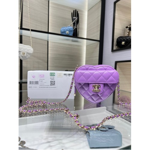 Chanel 2022S Love Heart mini Lambskin Crossbody Chain Bag AO2784 Purple
