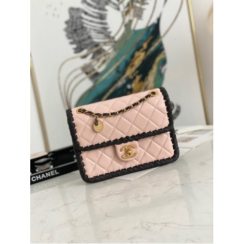 Chanel 22C New Woven Piping Square Original Leather Bag AS6075 pink