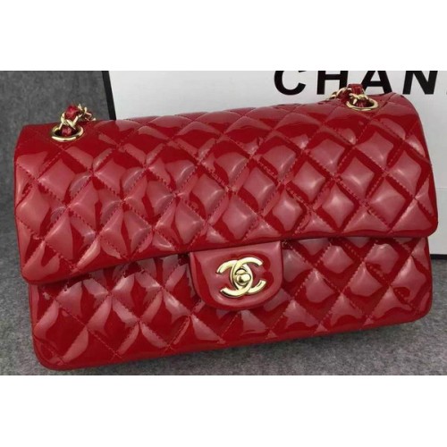Chanel 2.55 Series Double Flap Bag Red Original Patent Leather CF7024 Gold