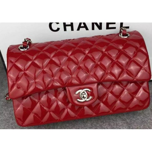 Chanel 2.55 Series Double Flap Bag Red Original Patent Leather CF7024 Silver