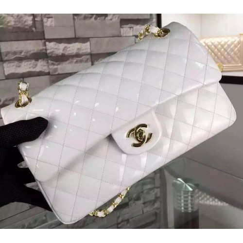 Chanel 2.55 Series Double Flap Bag White Original Patent Leather CF7024 Gold