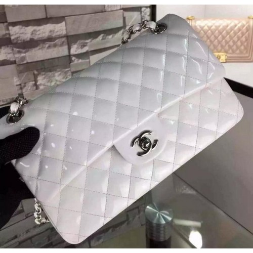 Chanel 2.55 Series Double Flap Bag White Original Patent Leather CF7024 Silver