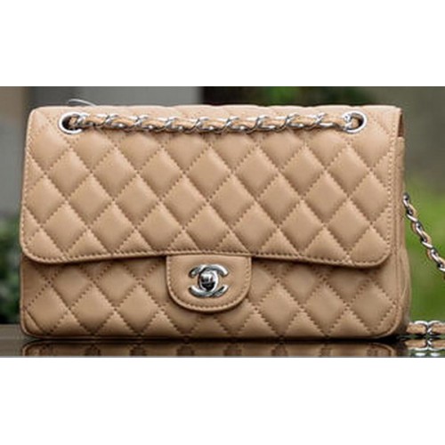 Chanel 2.55 Series Flap Bag Apricot Sheepskin Leather A1112 Silver