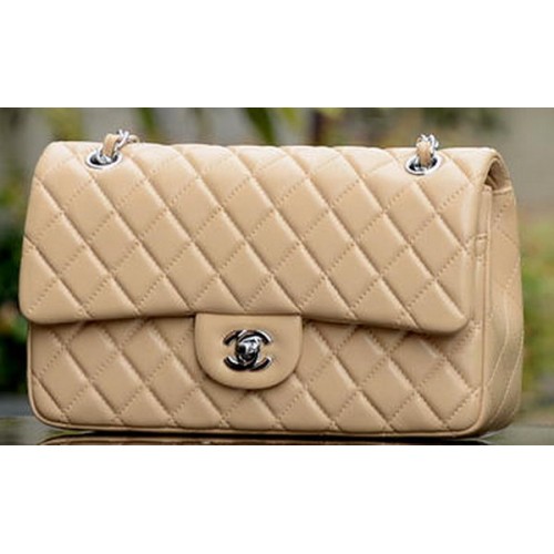 Chanel 2.55 Series Flap Bag Apricot Sheepskin Leather A37586 Silver