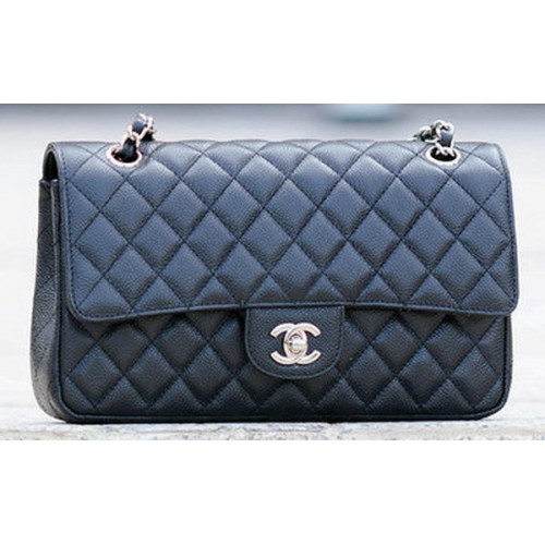 Chanel 2.55 Series Flap Bag Black Cannage Pattern A1112 Silver