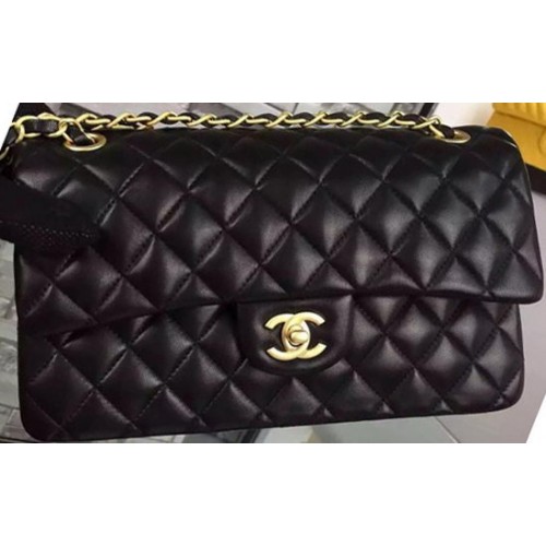 Chanel 2.55 Series Flap Bag Black Sheepskin Leather A06375 Gold