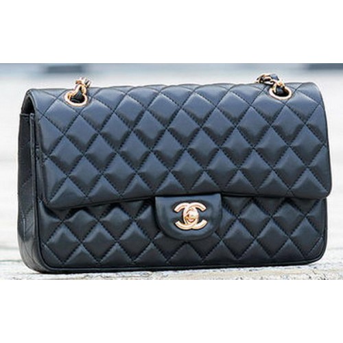 Chanel 2.55 Series Flap Bag Black Sheepskin Leather A1112 Gold