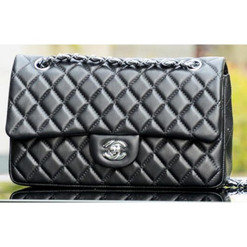 Chanel 2.55 Series Flap Bag Black Sheepskin Leather A37586 Silver