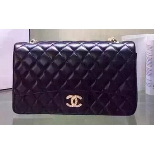 Chanel 2.55 Series Flap Bag Black Sheepskin Leather A5016 Black