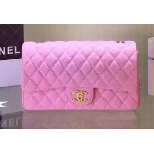 Chanel 2.55 Series Flap Bag Black Sheepskin Leather A5016 Pink