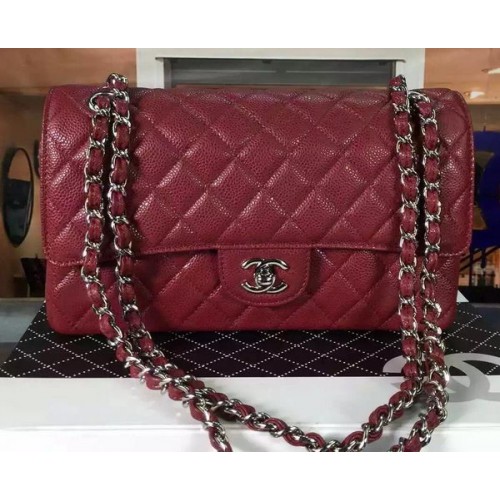 Chanel 2.55 Series Flap Bag Burgundy Cannage Pattern Leather CF8024 Silver