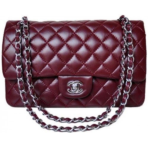 Chanel 2.55 Series Flap Bag Burgundy Patent Leather A1112 Silver