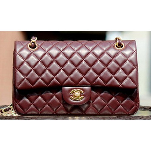 Chanel 2.55 Series Flap Bag Burgundy Sheepskin Leather A37586 Gold