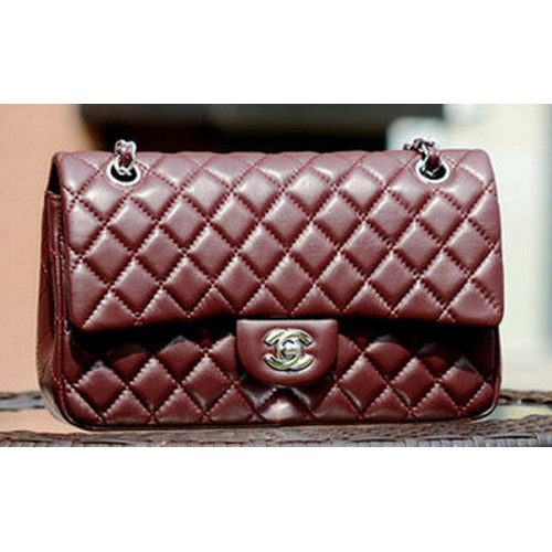 Chanel 2.55 Series Flap Bag Burgundy Sheepskin Leather A37586 Silver