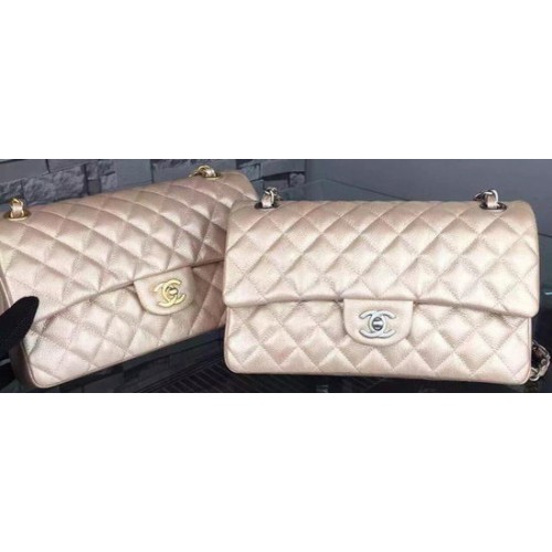 Chanel 2.55 Series Flap Bag Champagne Cavier Leather A05480 Silver