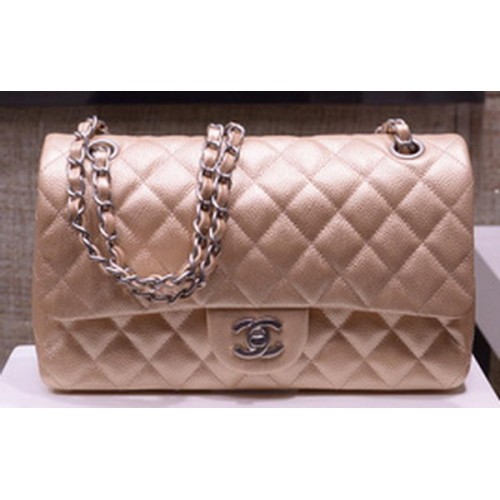 Chanel 2.55 Series Flap Bag Gold Original Caviar Leather A1112 Silver