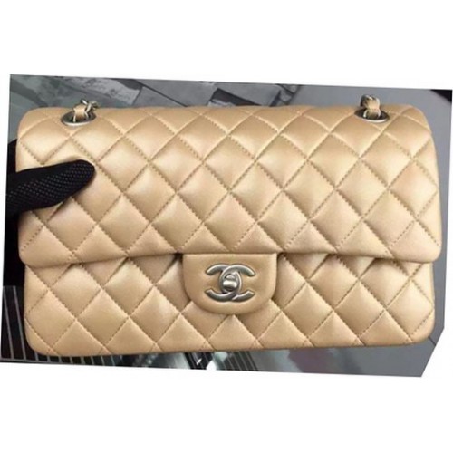 Chanel 2.55 Series Flap Bag Gold Sheepskin Leather A06375 Silver