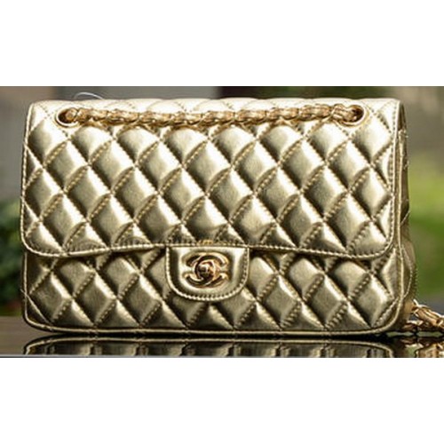 Chanel 2.55 Series Flap Bag Gold Sheepskin Leather A1112 Gold