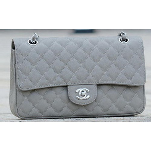 Chanel 2.55 Series Flap Bag Grey Cannage Pattern A1112 Silver