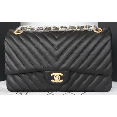 Chanel 2.55 Series Flap Bag Lambskin Chevron Leather A1112CF Black