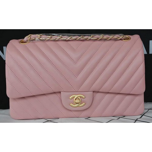 Chanel 2.55 Series Flap Bag Lambskin Chevron Leather A1112CF Pink
