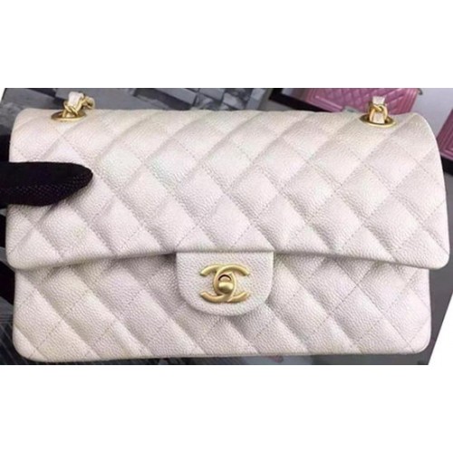 Chanel 2.55 Series Flap Bag OffWhite Cavier Leather A05480 Gold