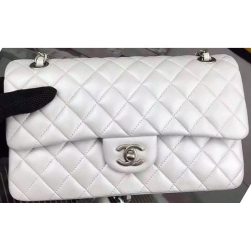 Chanel 2.55 Series Flap Bag OffWhite Sheepskin Leather A06375 Silver