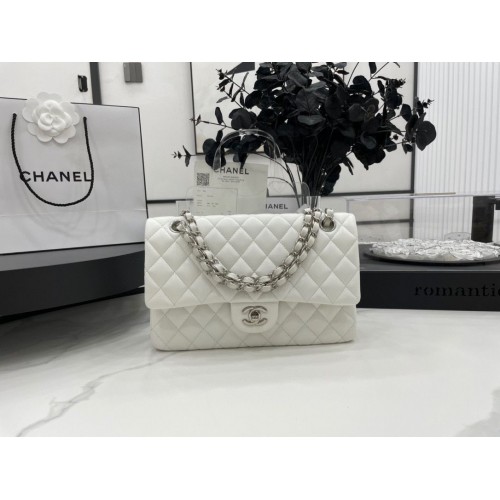Chanel 2.55 Series Flap Bag Original Sheepskin Leather A1112 White Silver-Tone