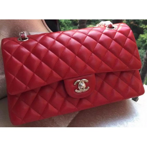 Chanel 2.55 Series Flap Bag Red Original Leather A01112 Silver