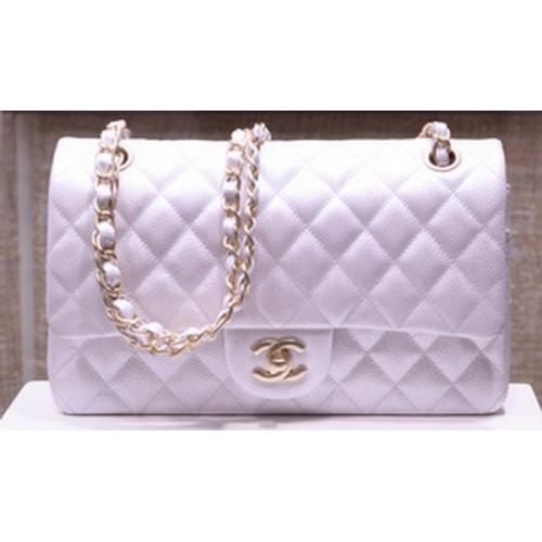 Chanel 2.55 Series Flap Bag Silver Original Caviar Leather A1112 Gold