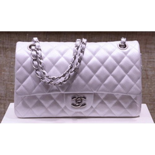 Chanel 2.55 Series Flap Bag Silver Original Caviar Leather A1112 Silver