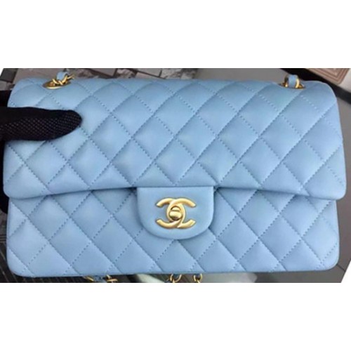 Chanel 2.55 Series Flap Bag SkyBlue Sheepskin Leather A06375 Gold