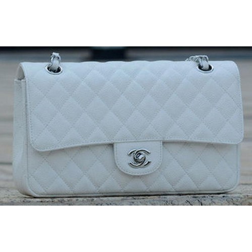Chanel 2.55 Series Flap Bag White Cannage Pattern A1112 Silver