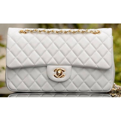 Chanel 2.55 Series Flap Bag White Sheepskin Leather A37586 Gold