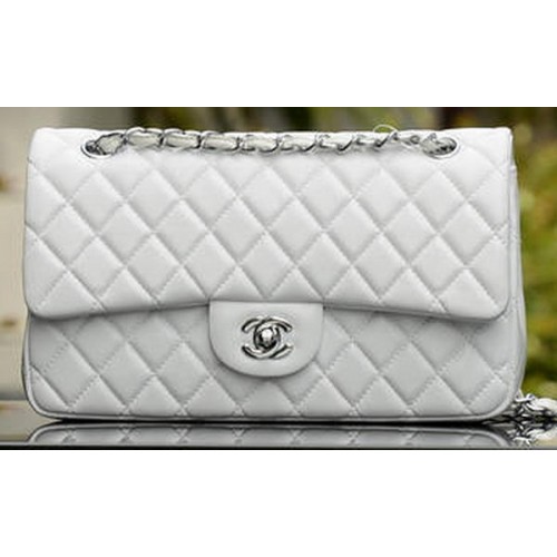 Chanel 2.55 Series Flap Bag White Sheepskin Leather A37586 Silver