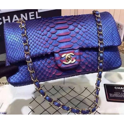 Chanel 2.55 Series Flap Bags Blue Original Python Leather A1112SA Gold