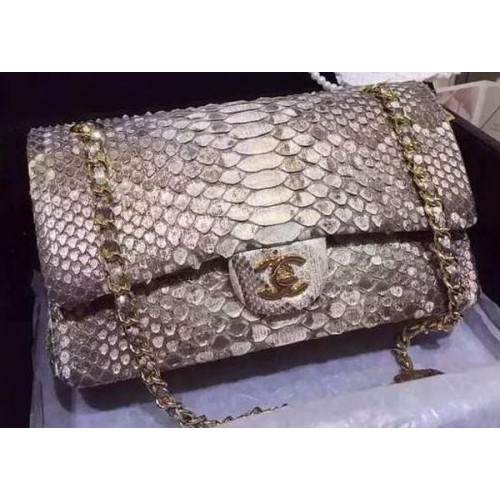 Chanel 2.55 Series Flap Bags Gray Original Python Leather A1112SA Gold