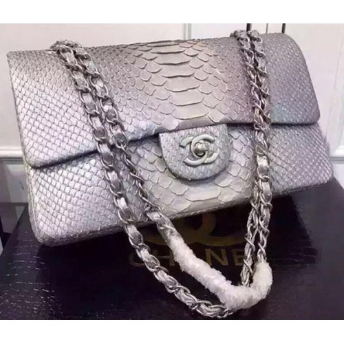 Chanel 2.55 Series Flap Bags Grey&White Original Python Leather A1112SA Silver