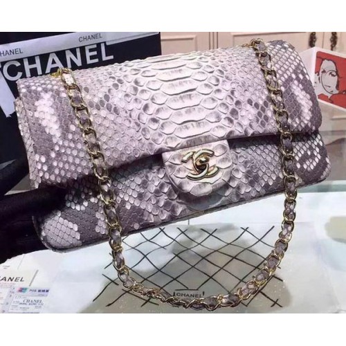 Chanel 2.55 Series Flap Bags Grey Original Python Leather A1112SA Gold