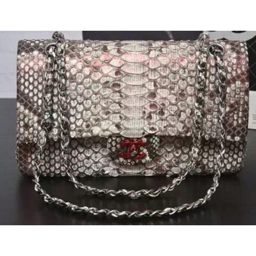 Chanel 2.55 Series Flap Bags Grey Original Python Leather A1112SA Silver