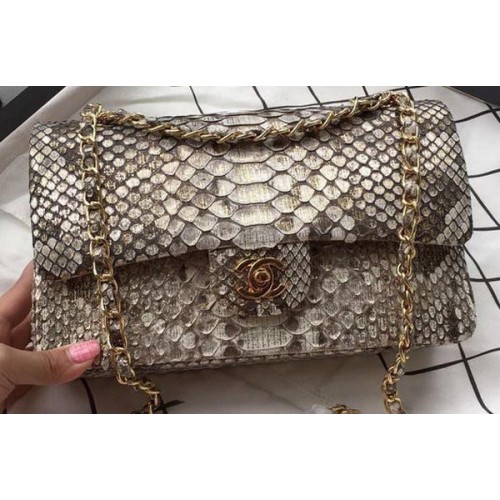 Chanel 2.55 Series Flap Bags OffWhite Original Python Leather A1112SA Gold