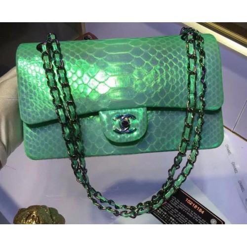 Chanel 2.55 Series Flap Bags Original Snake Leather A1112 Green