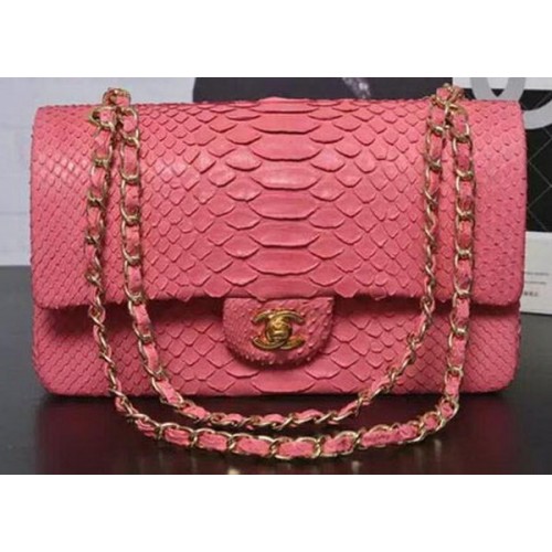 Chanel 2.55 Series Flap Bags Pink Original Python Leather A1112SA Gold