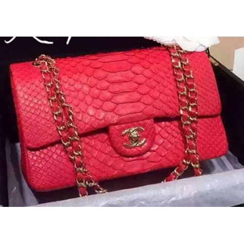 Chanel 2.55 Series Flap Bags Red Original Python Leather A1112SA Gold