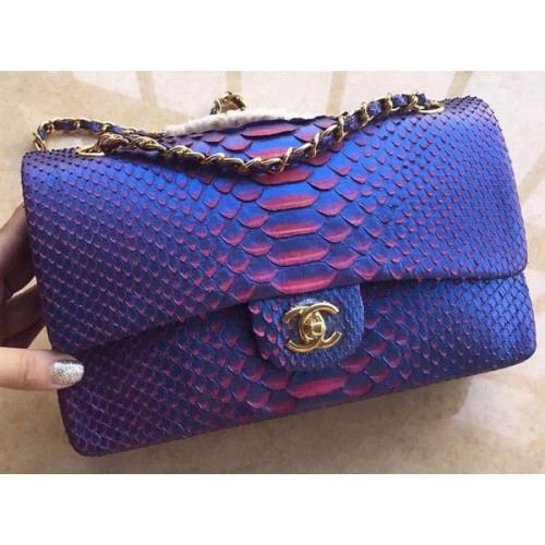 Chanel 2.55 Series Flap Bags RoyalBlue Original Python Leather A1112SA Gold