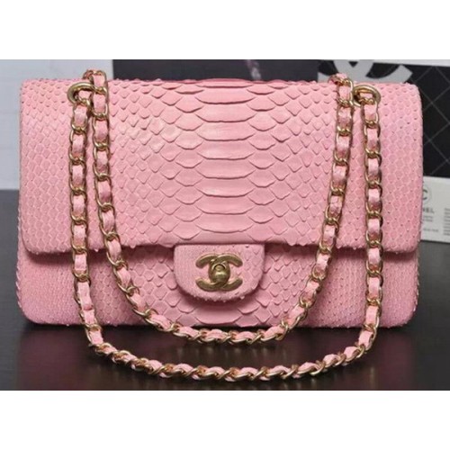 Chanel 2.55 Series Flap Bags Sakura Pink Original Python Leather A1112SA Gold