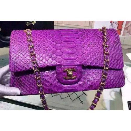Chanel 2.55 Series Flap Bags Violet Pink Original Python Leather A1112SA Gold